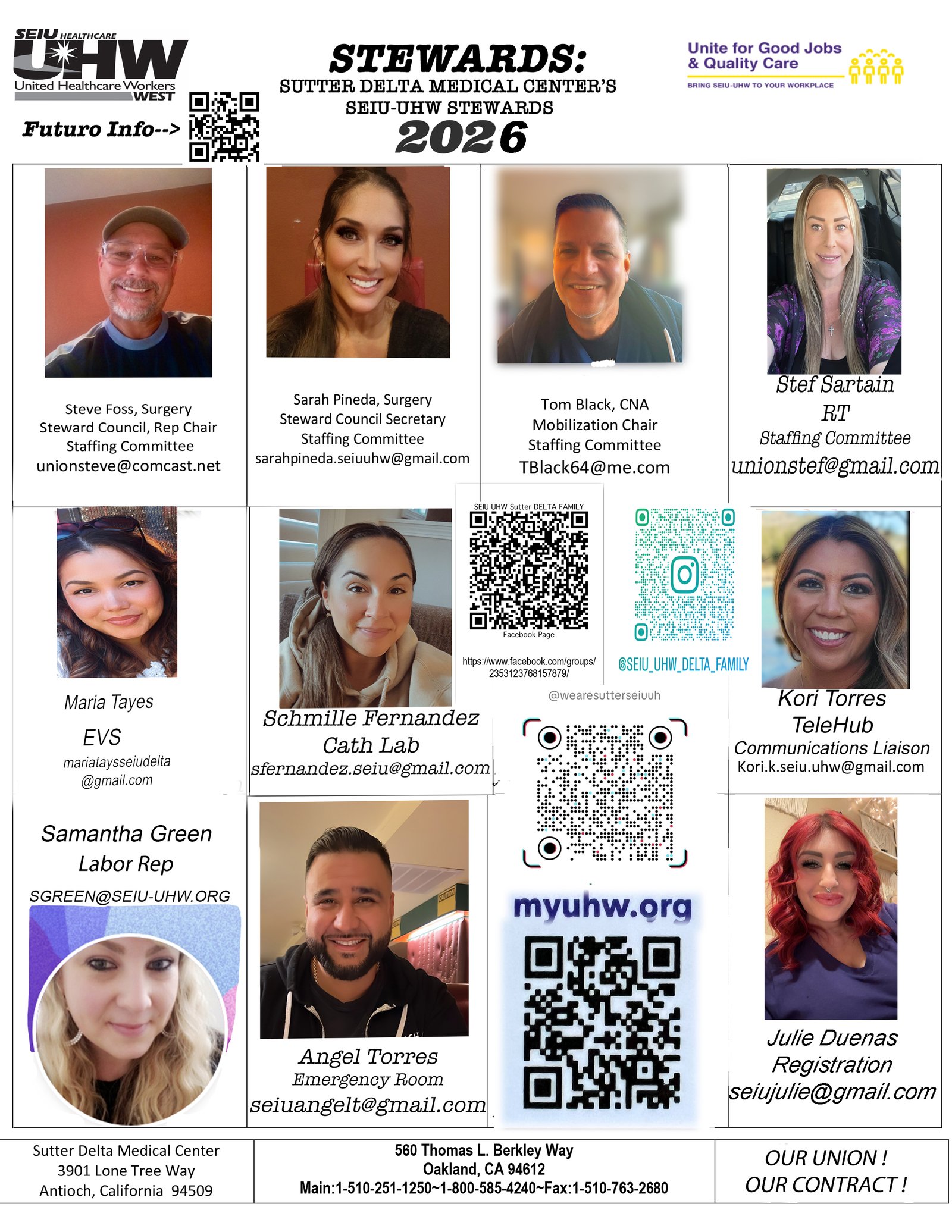 Steward Council Group Photo with qr code to access the steward council social media pages